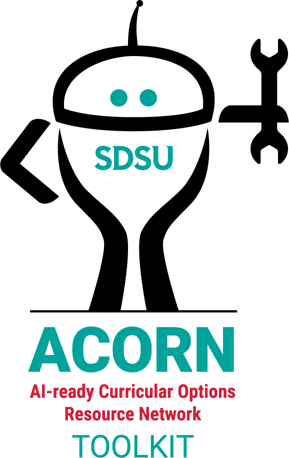 The ACORN Toolkit logo: a robot character holding a wrench, with the text ACORN, AI-ready Curricular Options Resource Network, Toolkit